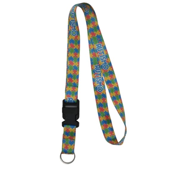 Chaveiro Cordão Moto Pescoço Fecho Engate Rápido Crachá Autista/TEA Quebra Cabeça azul