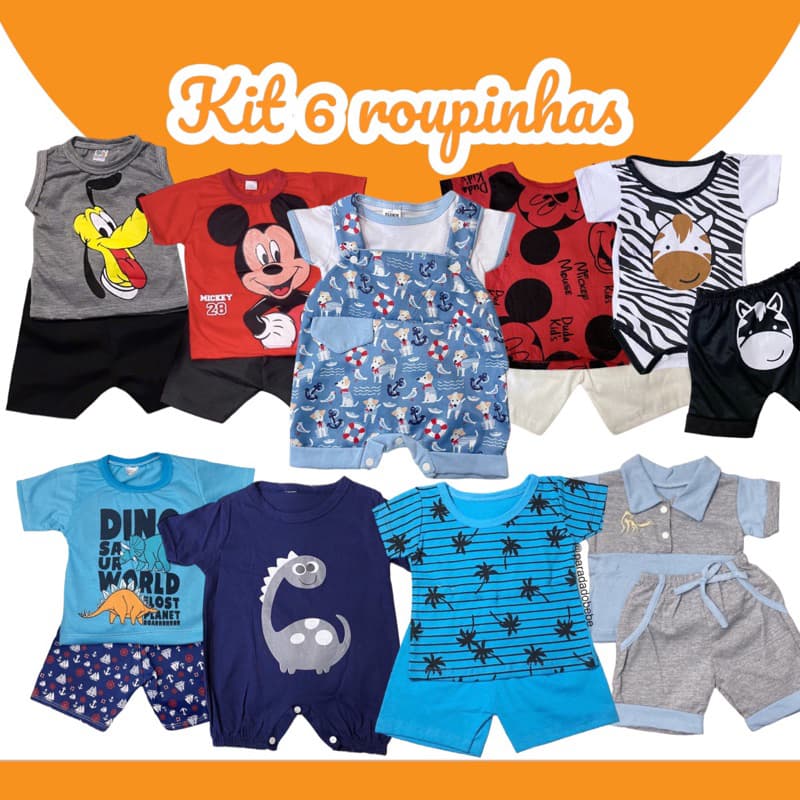 Kit de 6 roupinhas para bebê Mijão de bebê 0 a 12 meses Conjunto de bebê Macacão de bebê