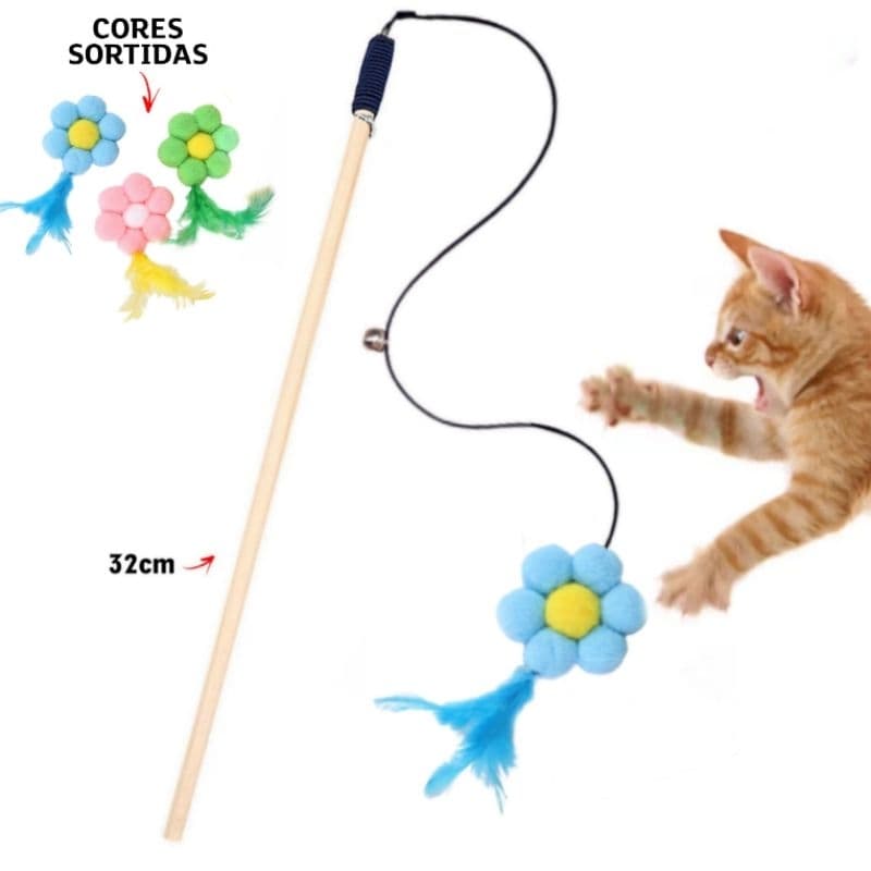 Varinha com Flor pompom, bastão de atiçar  gato Brinquedo