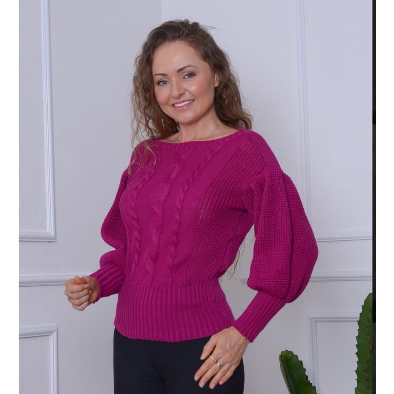 Blusa Femininas tricot Manga Bufante com detalhe 3 trancas 23003