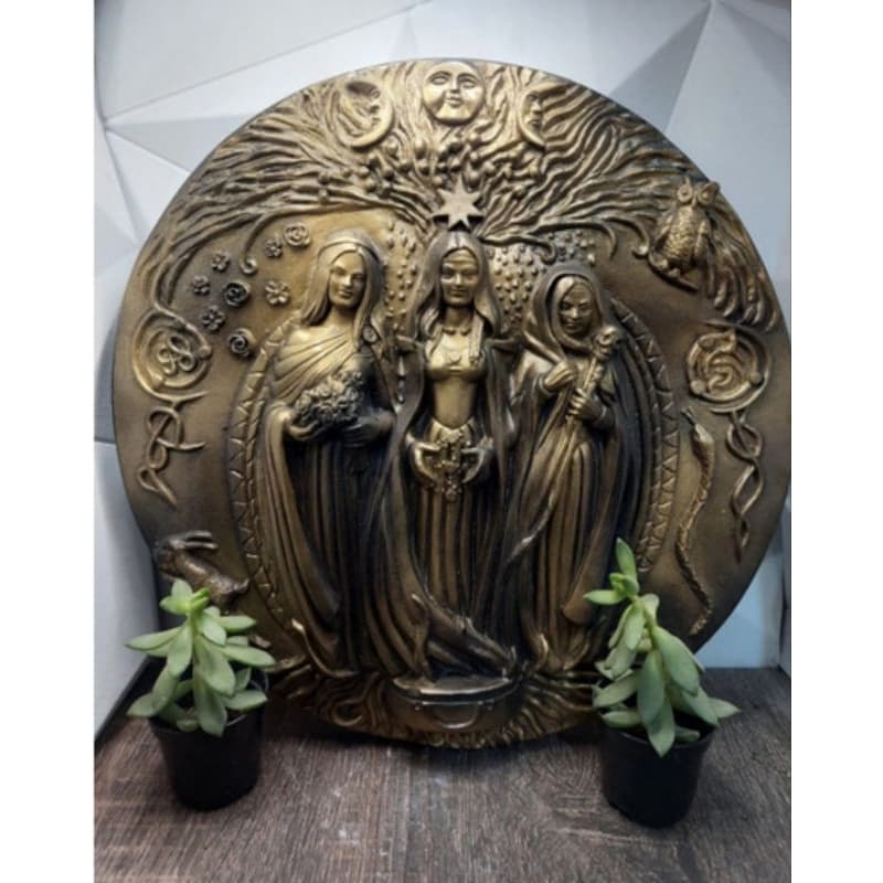 Mandala quadro redondo Parede Deusa Hecate Tríplice 40cm Bruxa Wicca Gesso