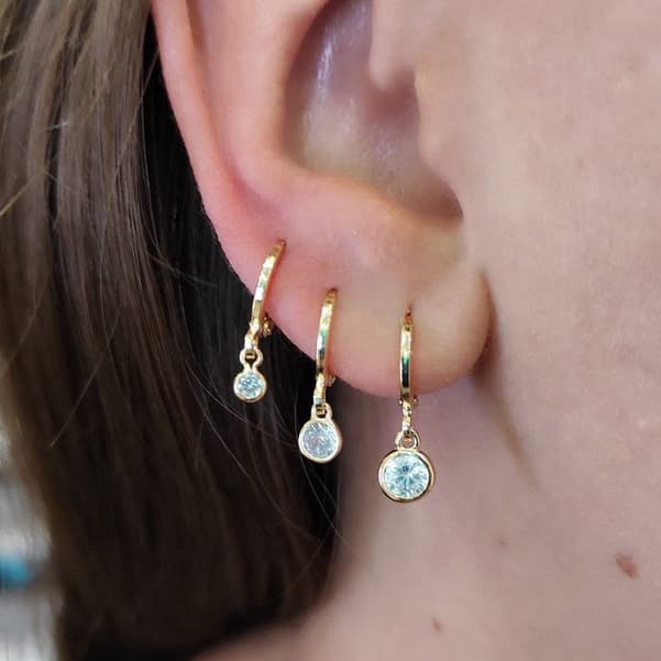 Trio de Brincos Argola Ponto de Luz Zircônias Semi Joia Banhado a Ouro 18k