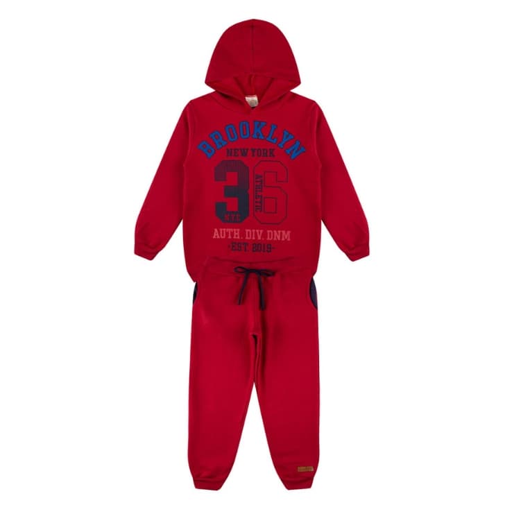 Conjunto Infantil Menino em Moletom com Calça e Casaco com Touca 4 ao 10
