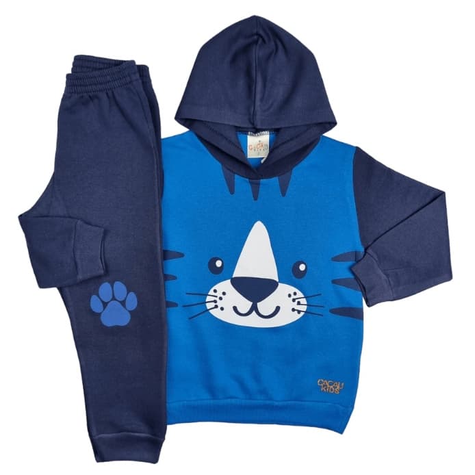 Conjunto Infantil Masculino em Moletom com Calça e Blusão Casaco com Touca do 1 ao 3 anos