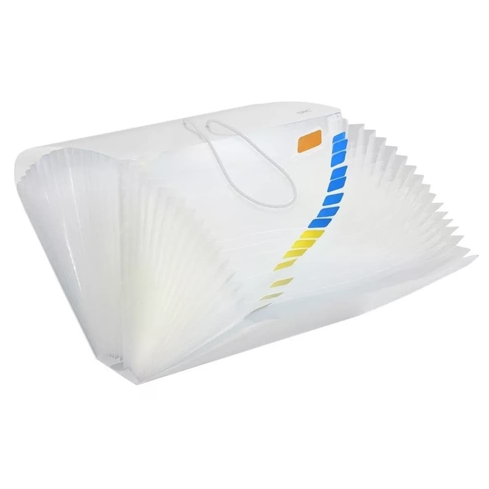 Pasta Sanfonada Duplicata Plástica 12 Divisórias 19x24cm Guardar e Fichar Papéis Tamanho Metade A4