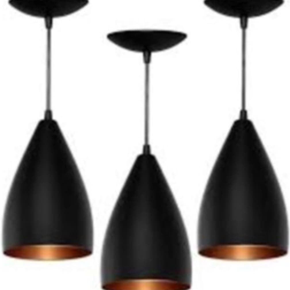Novo Combo Kit com 3 Pendentes Soft Cone Preto Cobre Luminária Alumínio Lustre 17Cm