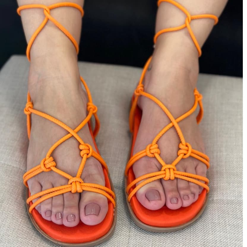 Sandália Rasteira Papete Feminina Flatform de Amarrar Color laranja "Aisha" - Sandália feminina de amarrar birk modelo aisha estilo e conforto
