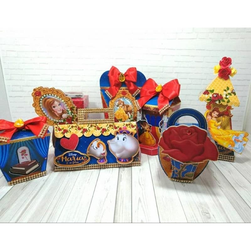 kit 25 peças Lembrancinha papelaria de papel impresso para Personalizada de Luxo desmontada e sem detalhes a bela e a fe