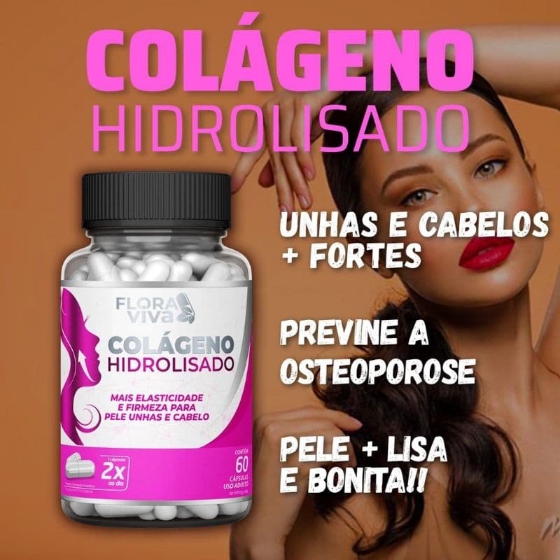 Colágeno Hidrolisado Suplemento 100% Natural - 500mg/ 60 cápsulas