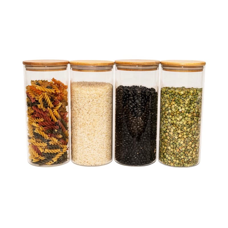 kit 4 Potes de Vidro Com Tampa de Bambu Hermético 1400ml