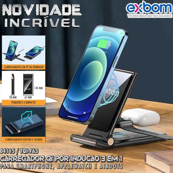 Carregador por indução estação 3 em 1 Apple Watch e Airpod e Earbuds Smartphones DIVERSOS MODELOS