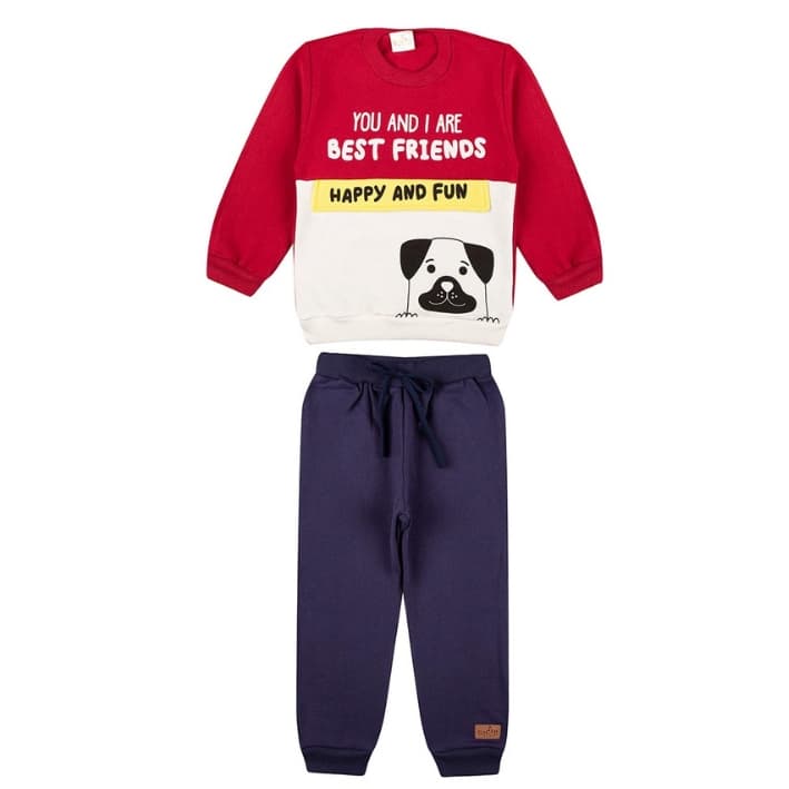 Conjunto Moletom Premium Infantil Menino com Casaco com Estampa e Calça 1 a 3 anos