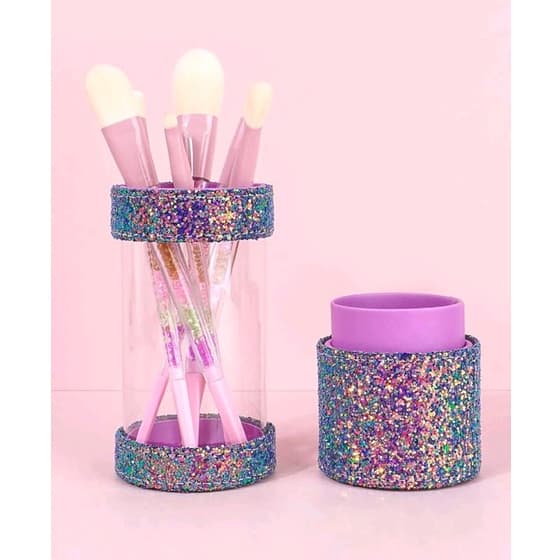Porta Pincel Maquiagem Com tampa Glitter Furtacor Organizador pincéis
