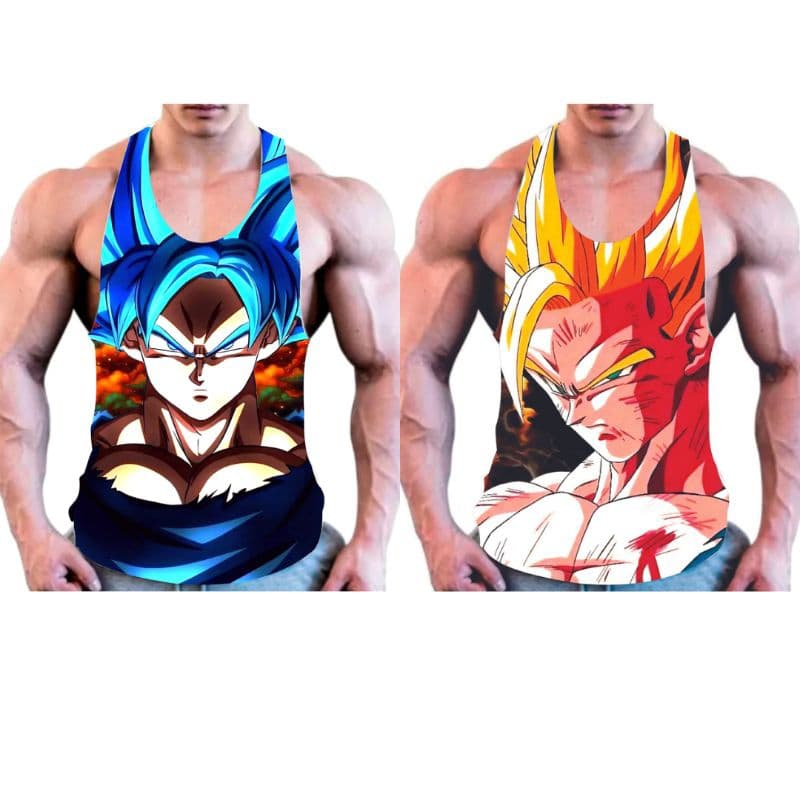 kit 2 regatas cavadas academia goku e gohan