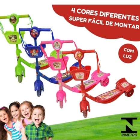 Patinete Infantil 3 Rodas Com Música E Luz  - turma do patinete