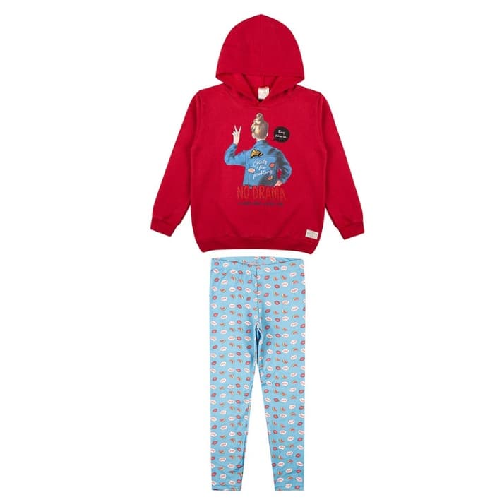 Conjunto Infantil Premium Moletom Menina com Casaco com Capuz e Calça Estampada 4 a 10 anos