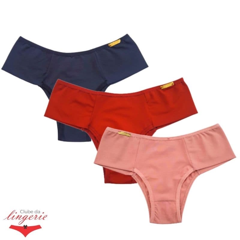 Kit 03 Calcinhas Microfibra Tanga De Poliamida Martha Pala Larga Dupla