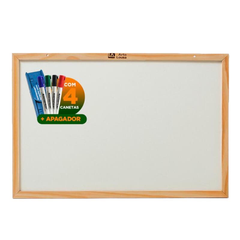 Quadro Branco 80X60 Madeira Escolar Grande Com 4 canetas + 1 Apagador Lousa Branca Escolar Escritório