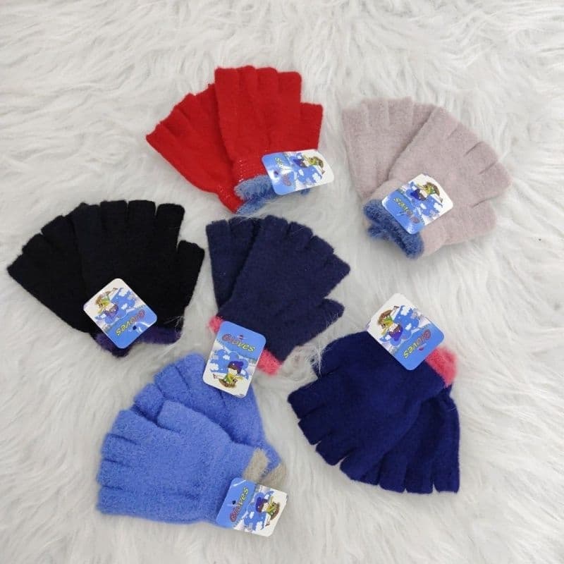 Luva de pelúcia infantil sem dedo Unissex flexível de inverno coral