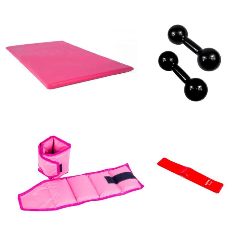 Kit Musculação Halter Emborrachado 4kg + Tornozeleira 3kg + Colchonete + Elástico