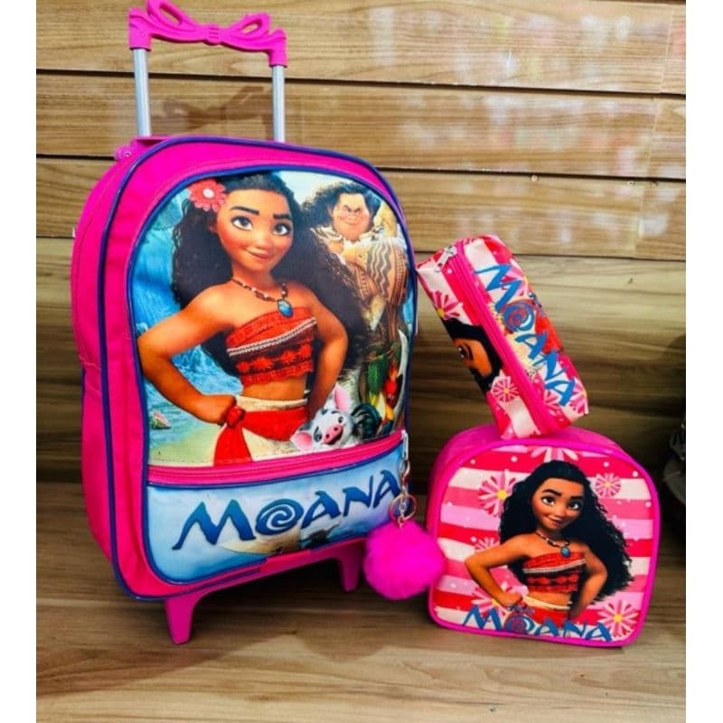 Kit Mochila escolar infantil da personagem Moana + lancheira + estojo menina
