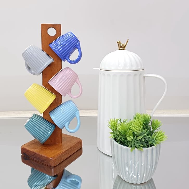 Jogo de xicaras para café chá caneca chicara 70ml em cerâmica/Porcelana louça decoração cantinho do café Conjunto com 6 unidades + Suporte Pedestal Para Xícaras  Temos linha lisa ou decorada em varias cores preta preto branca rosa