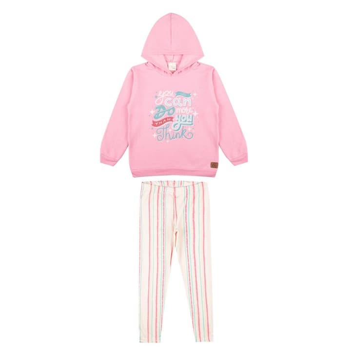 Conjunto Moletom Premium Infantil Menina com Casaco com Capuz Peluciado e Calça Legging Estampada 4