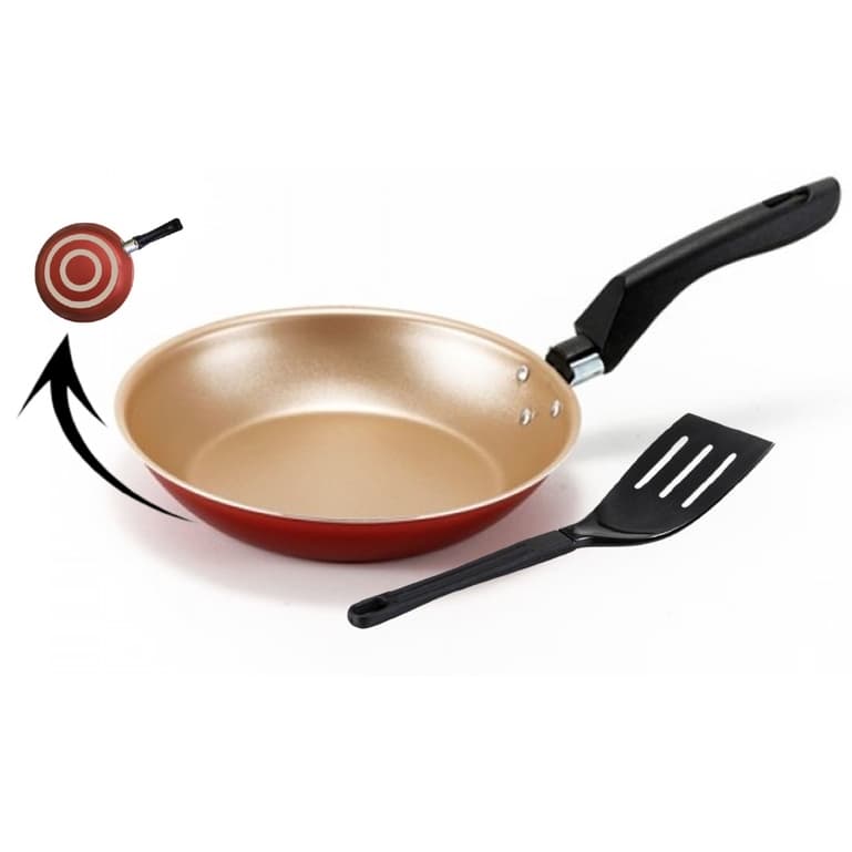 Kit Frigideira Francesa 24 cm Grande com Espátula Antiaderente Teflon