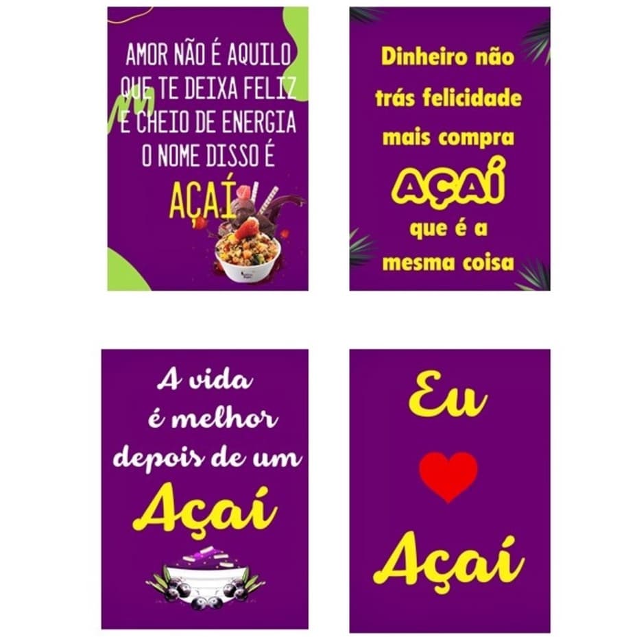 KIT QUADROS AÇAÍ DECORAÇÃO AÇAÍTERIA 4 PEÇAS