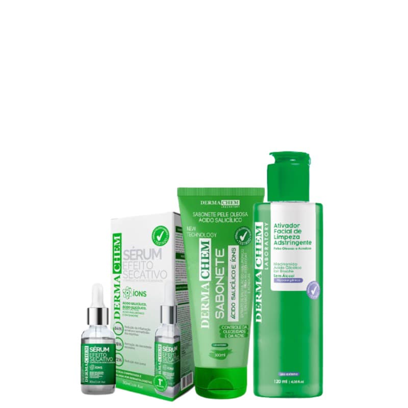 Kit Limpeza Facial para Peles Oleosas Dermachem 3 produtos