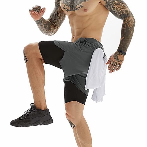 Shorts Cinza Bermuda Masculina 2 em 1 Forrado Academia Treino Corrida