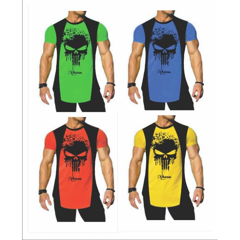Kit 4 Camisetas Dry Fit Masculina Xhzeu Longline Caveira Academia