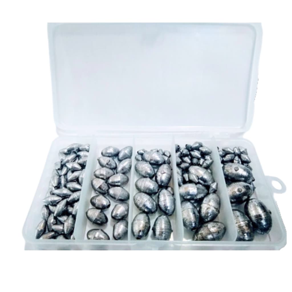 Kit 1kg De Chumbadas Oliva Diversas P Pesca 7 Tamanhos + Estojo