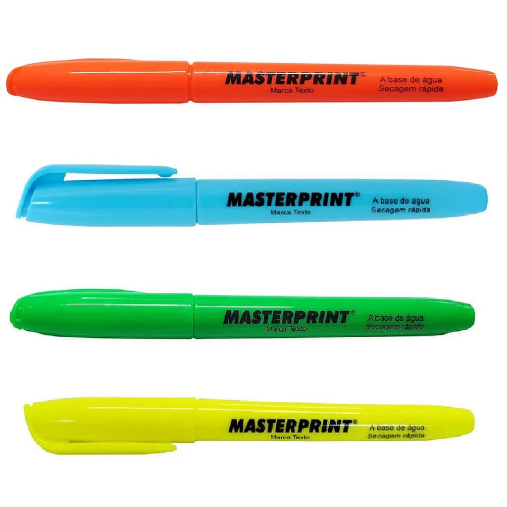 12 Unidades Caneta Marca Texto Masterprint MP612 - Amarela, Azul, Laranja e Verde
