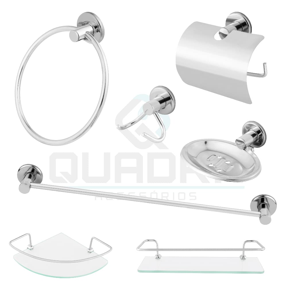 Kit Acessório Para Banheiro Aço Inox Com 1 Porta Shampoo Reto e 1 Porta Shampoo De Canto