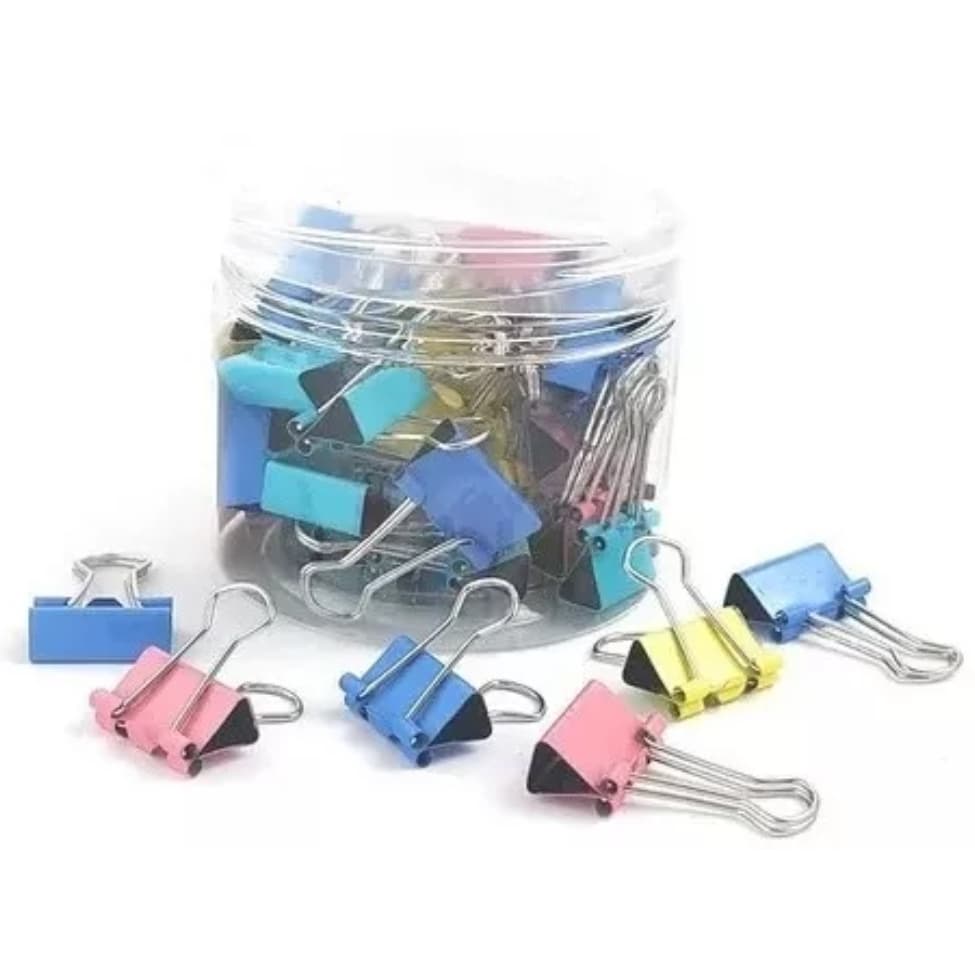 Prendedor De Papel Blinder Clip Pastel Metal Colorido 40 Unidades Azul Rosa Verde Amarelo Clips