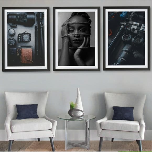 Quadros Decorativo Mosaico 90X50 3 peças Mdf Alta Resolução Full HD  estudio fotografico