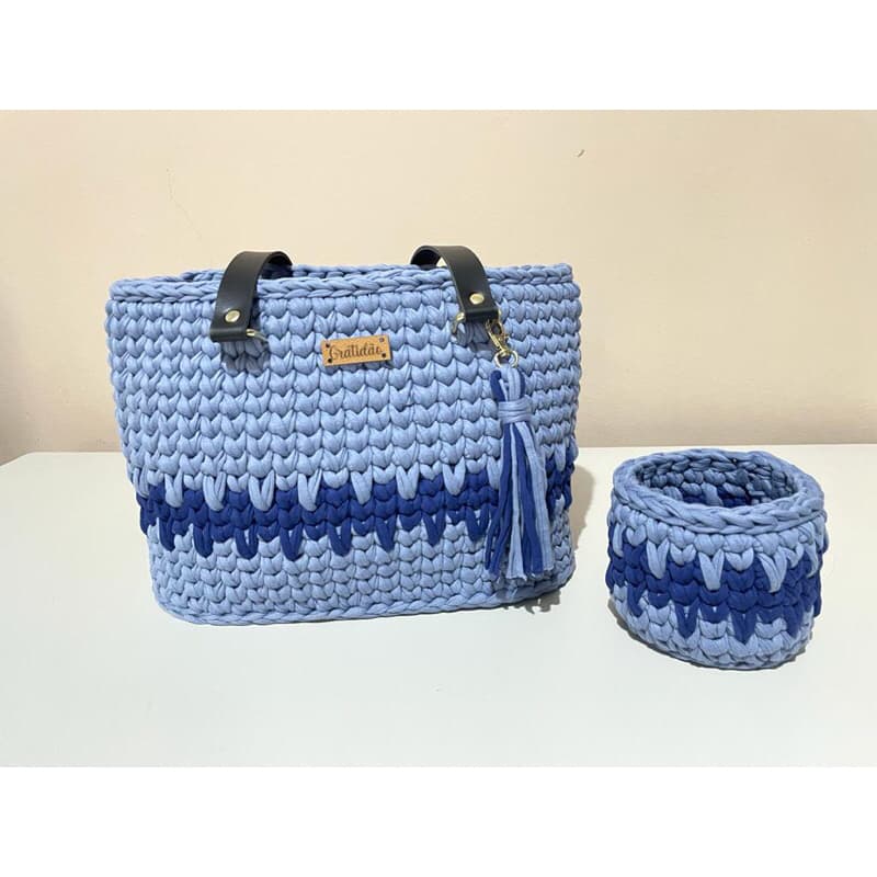 Bolsa Mateira de Crochê Fio de Malha e Porta Cuia personalizada