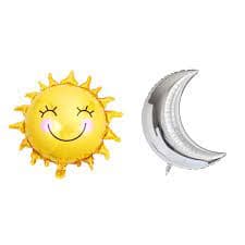 2 Balãos Sol ou Lua Metalizado 55cm Festa Decoração Céu Ref 1580-SL