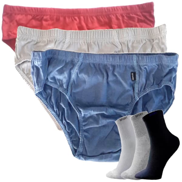 Kit 4 Cuecas Plus Size GG1 GG2 Cueca Slip e 3 Pares de Meia Cano Alto Sport