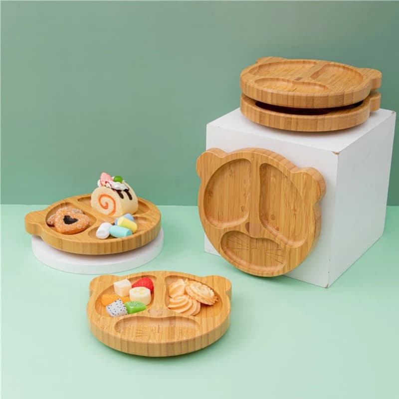 kit de alimentação infantil bambu com silicone. blw e montessoriano. ideal para bebê  crianças. Prato e talher.