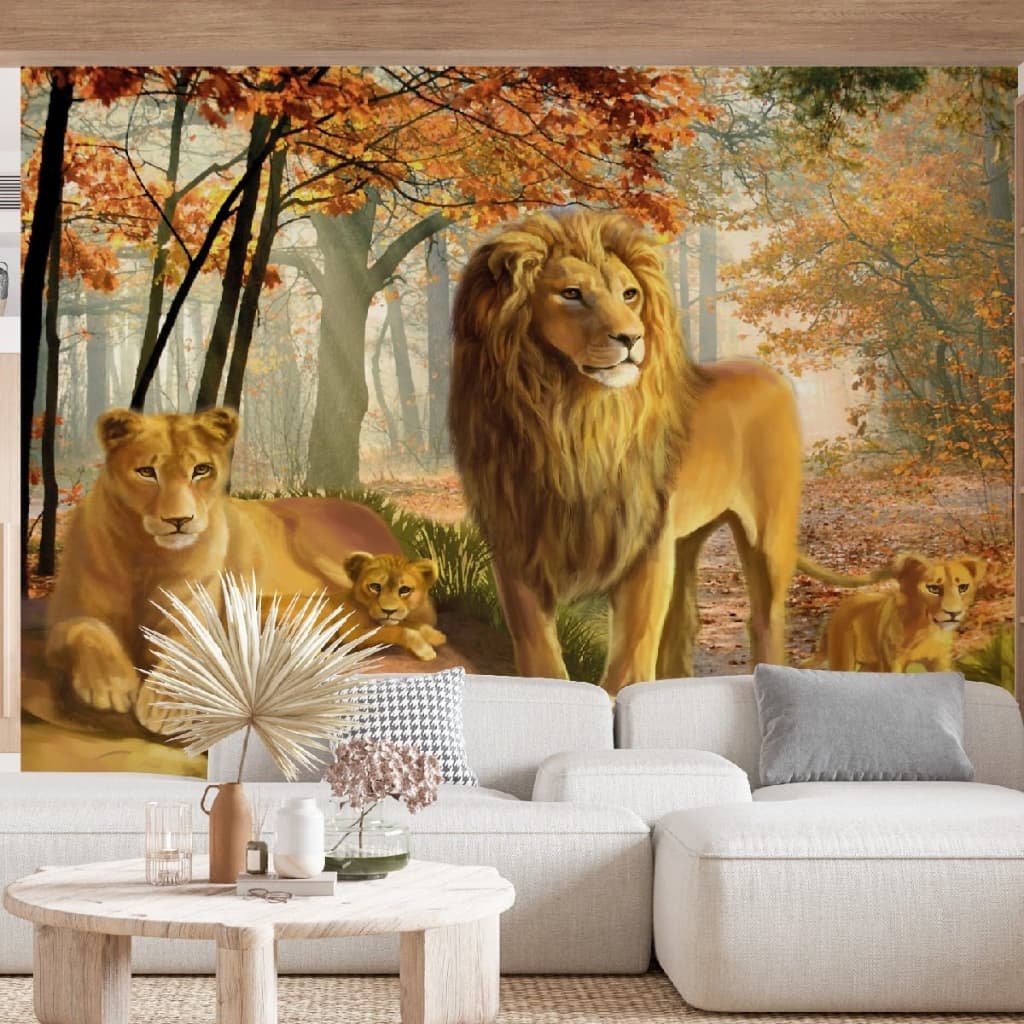 Papel de Parede 3D Família de Leões Por M²
