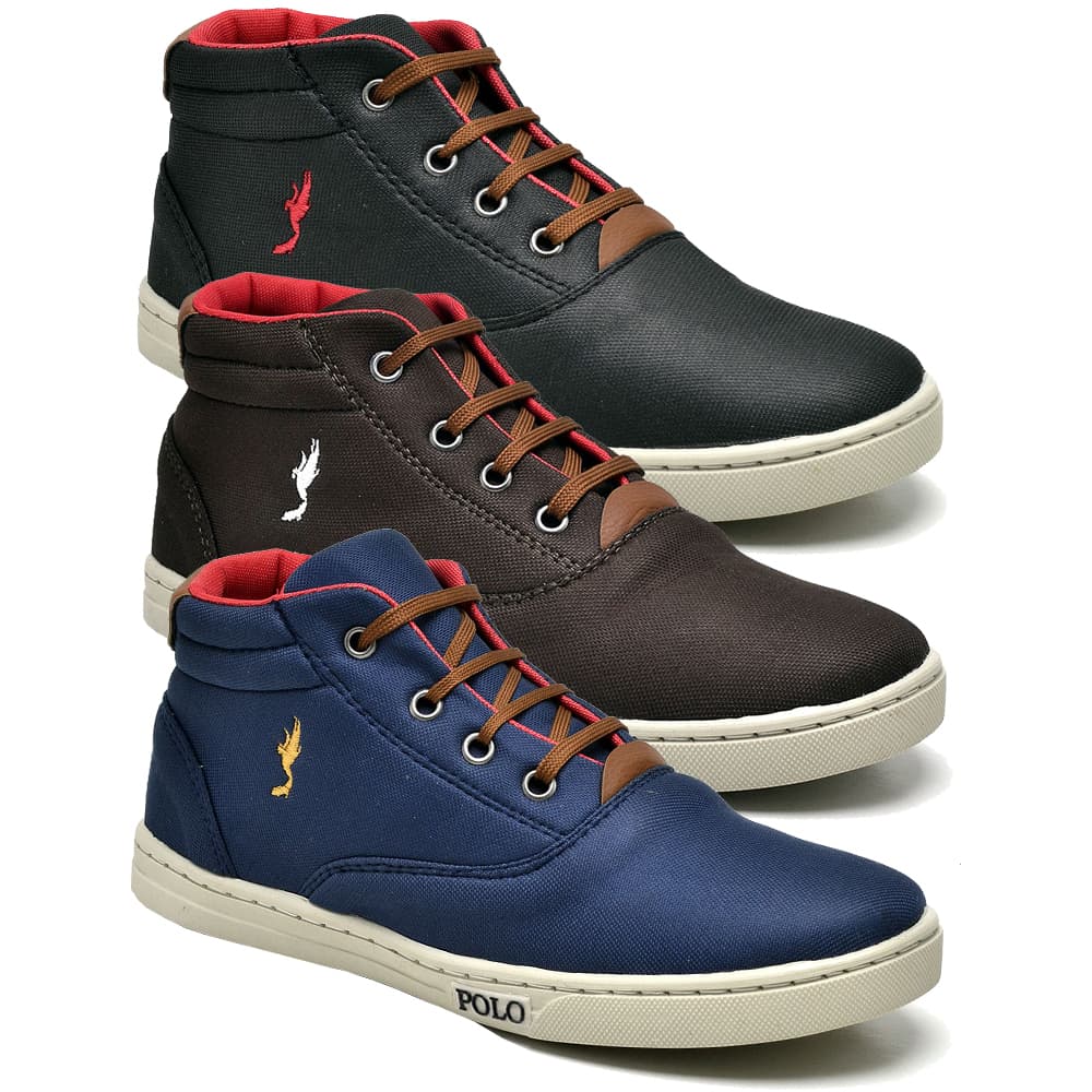Kit 3 Pares Sapatenis Infantil Cano Alto Casual Polo Blu