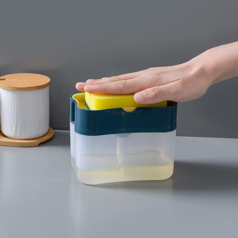 Dispenser Detergente 2 Em 1 Esponja Limpeza Sabão Limpa Cozinha Casa Louça Dosador