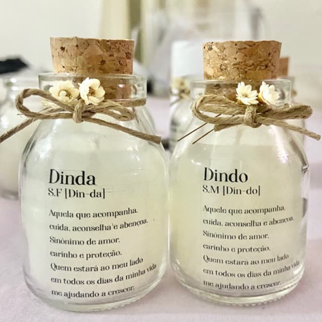 2 Velas * 1 Vela Aromática Dinda + 1 Vela Aromática Dindo - Lembrancinhas para Padrinhos / Madrinha / Batismo