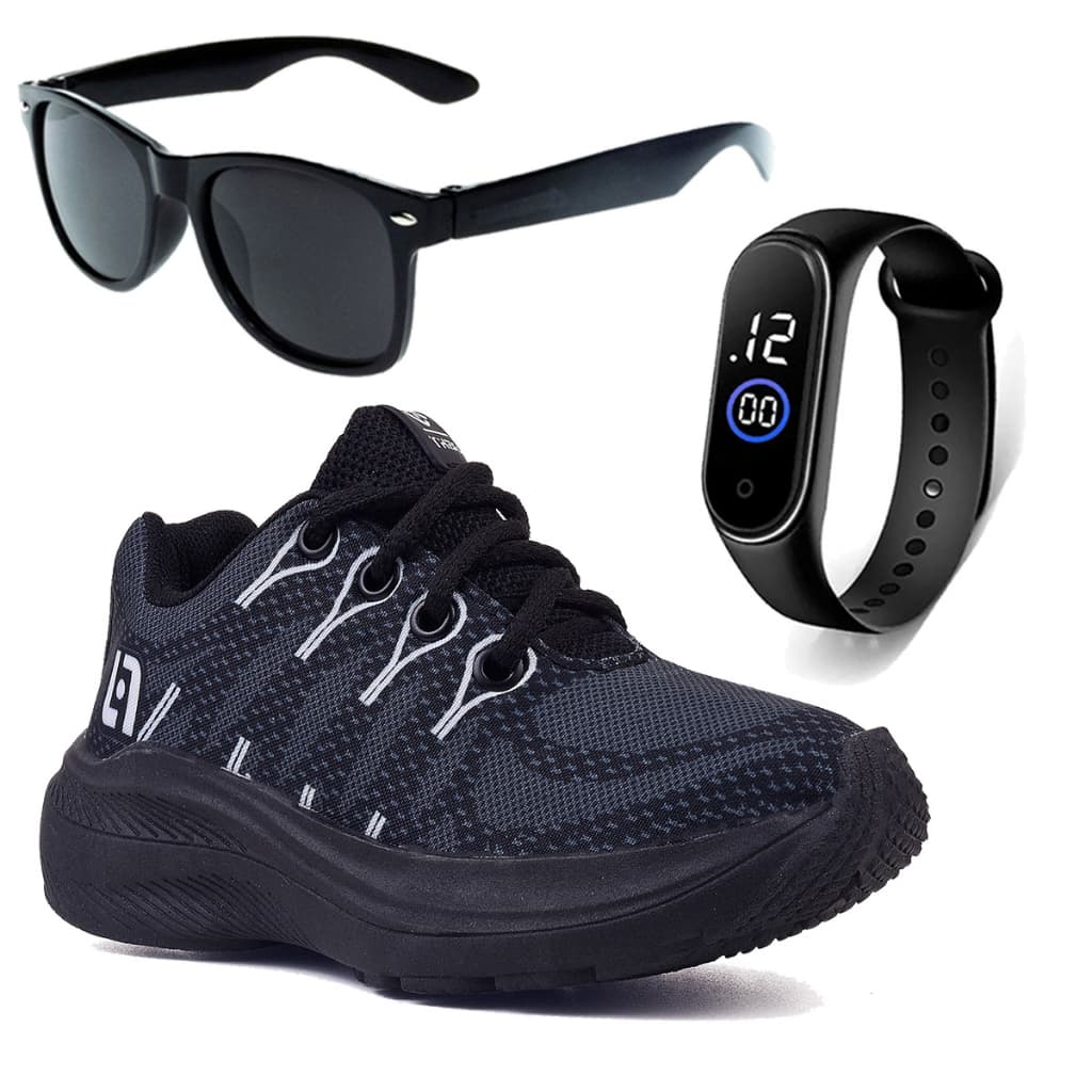 Tenis Infantil Meninos Casual Preto Preto + Óculos e Relógio Elis Magazine