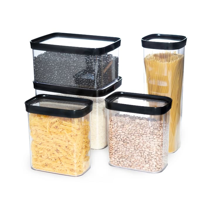 Conjunto 5 Potes Luxo Herméticos Anti Impacto para arroz, feijão, macarrão e utilidades domésticas