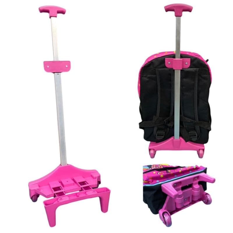 Carrinho De Rodinha Mochila Escolar Juvenil Rosa Feminino 1 Haste 42 A 48 Cm Alumínio
