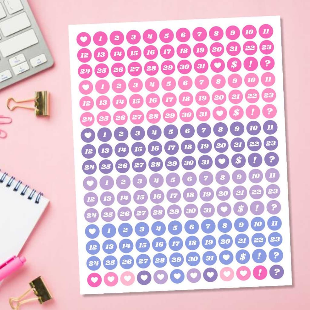 Adesivo para Planner Agenda Bullet Journal Caderno Stickers Scrapbook Dias da Semana Diário Anual