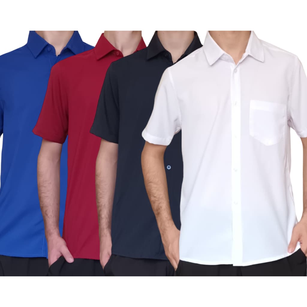 kit 4 Camisa Social  Masculina Slim Manga Curta Com Bolso